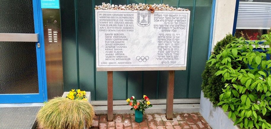 Plaque commémorative sur les attentats des Jeux Olympiques de Munich, en septembre 1972